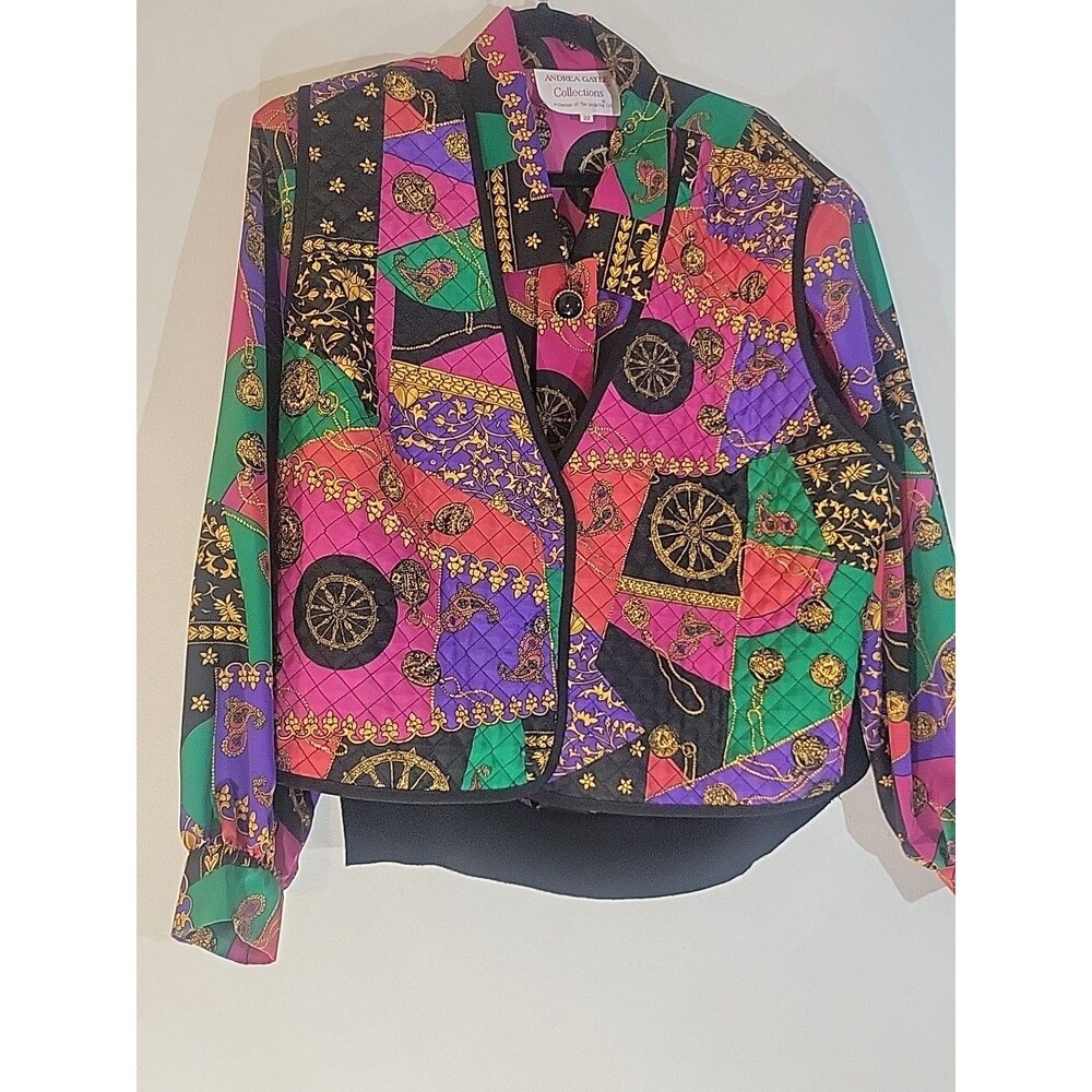 Andrea Gayle Collection Blouse Women's Size 22 Shirt Vest Combo Colorful Vintage